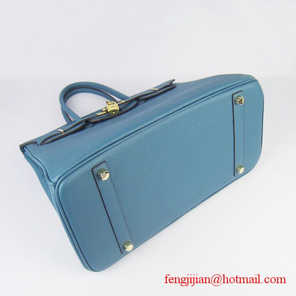 Hermes Birkin 35cm Tendon Veins Leather Bag Blue Gold Hardware